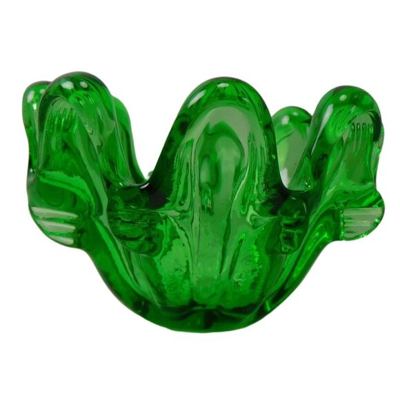 Italian Murano Art Glass Abstract Emerald Green Stretch Dish /Bowl/ Vase /Vessel - Picture 3 of 8